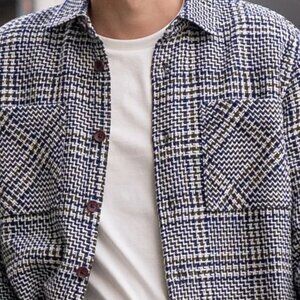 Common People Plaid Oversized Shirt Jacket Mens Size Large Shacket Blue Thick‎ L